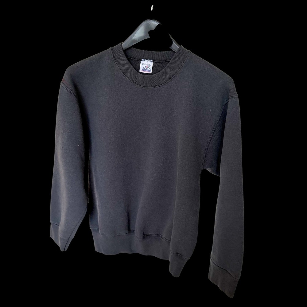 Vintage BVD Crewneck Sweatshirt Medium Black Made in USA Distressed Pullover